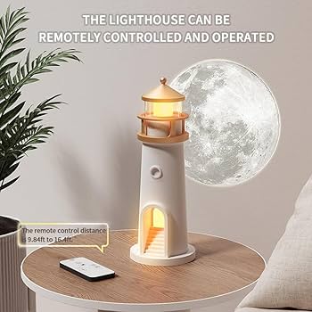 Lighthouse Moon Lamp Projector, LED Night Light with Remote